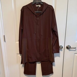 LOGO by Lori Goldstein matching mocha zip front hoodie & pants. Never worn.